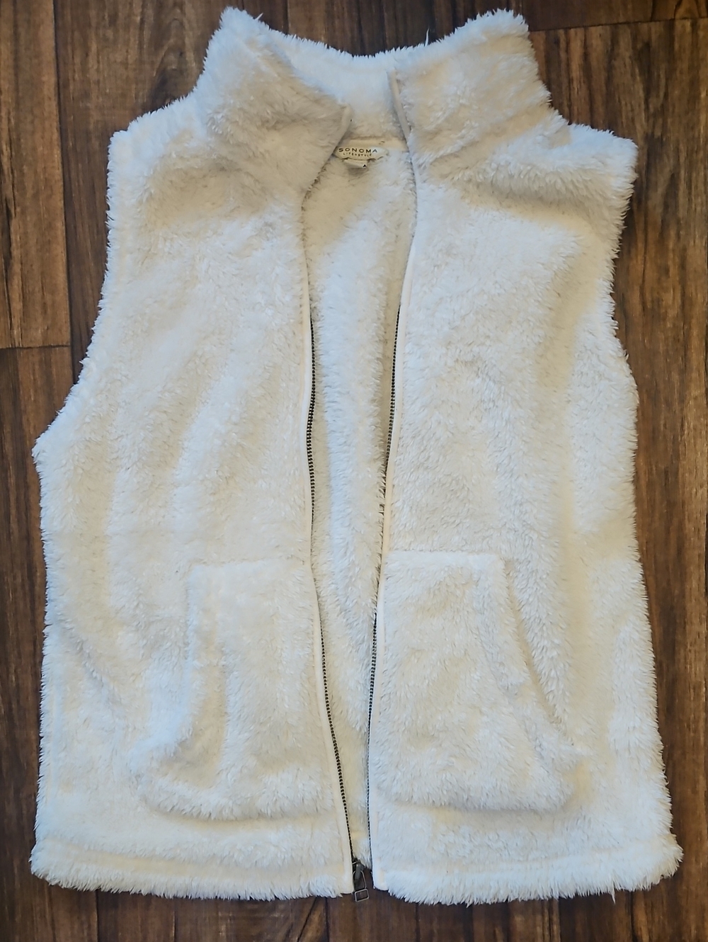 Sonoma Plush Cream Zip Vest Petite XS Fits Like Small